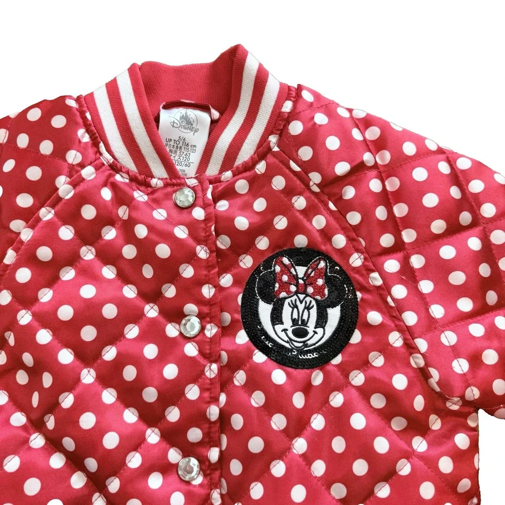 Disney Minnie Mouse Quilted Jacket Red White Polka Dots Girls sz 5/6 Disneyland